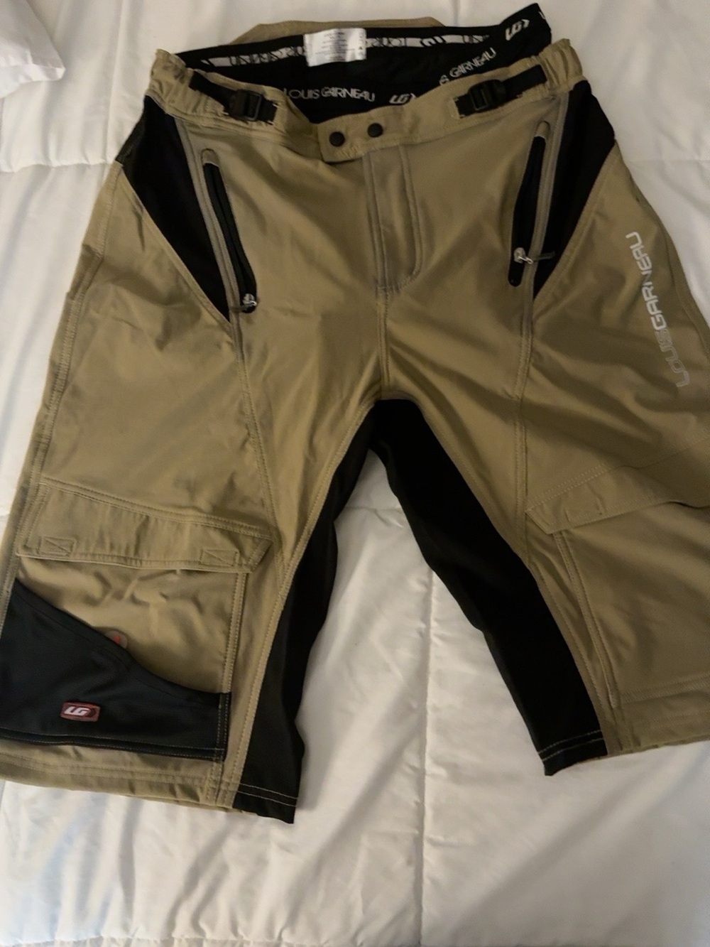 Louis Garneau Durango MTB Cycling Shorts XXL/T8 Tan Black w/ Padded Chamois Line